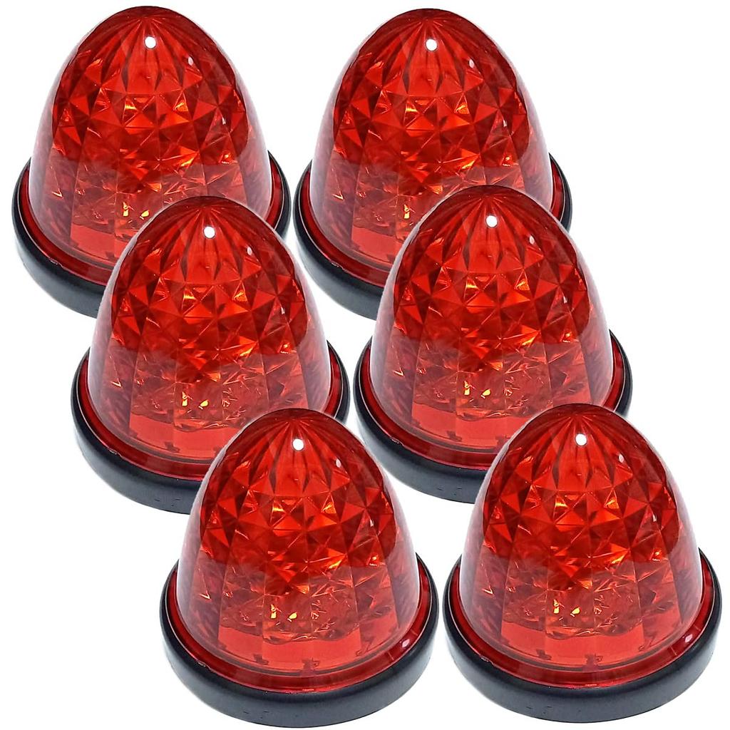 Customize 24V Truck LED Side Marker Lamps with Crystal 16 Universal Cutout, LEDs, Fit, Yellow/Red/White/Amber (6 Red)