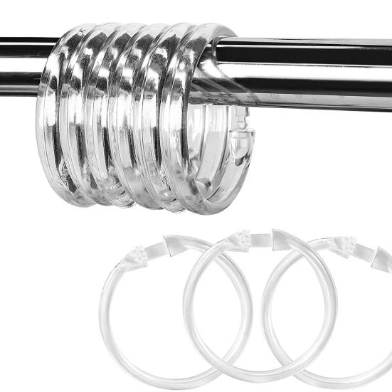 12 Pcs Plastic Shower Curtain Rings O Shape Clear Shower Curtain Hooks Easy Snap Closure Curtain Hooks for Bathroom Shower Curtain And Liner