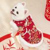 Autumn Winter Double Thick Velvet Chinese Style Qipao Pet Vest for Small Dogs - Red Festive Puppy Clothing with Fur Trim (Traditional Pattern)