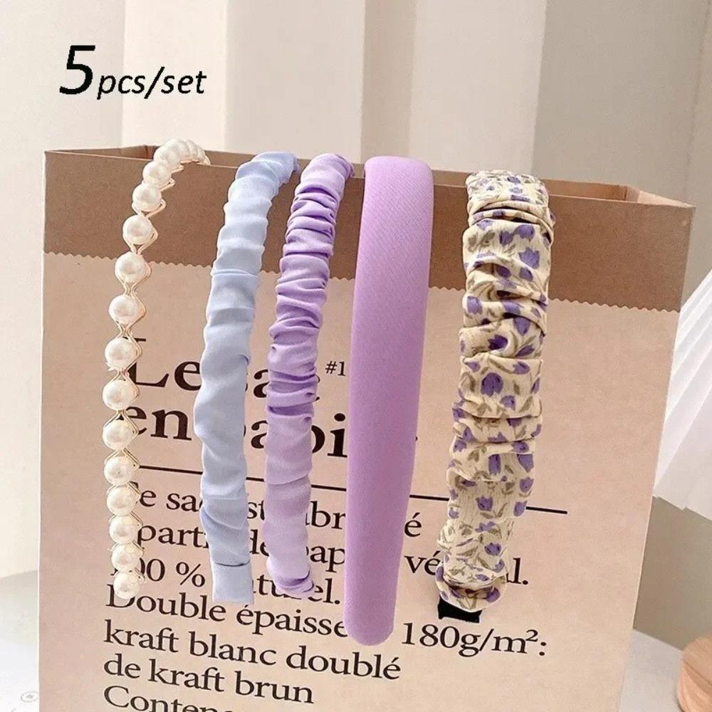 5/7Pcs Anti-slip Floral Plaid Hairband Sweet Cute Ladies Hair Accessories Use for Face Washing