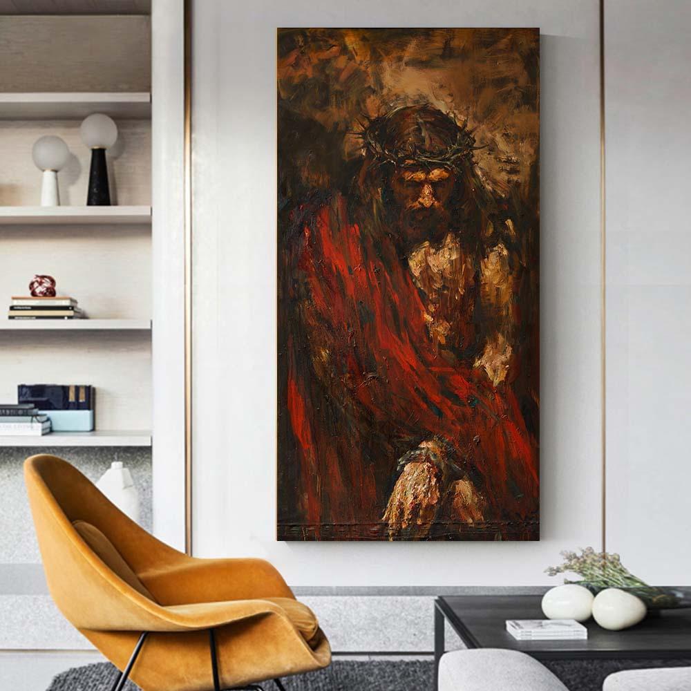 Αφηρημένη ελαιογραφία Χριστού Καθολική εικόνα Sacred Heart of Jesus Εικόνες αφίσα Vintage Χριστιανική Θρησκεία Διακόσμηση σπιτιού