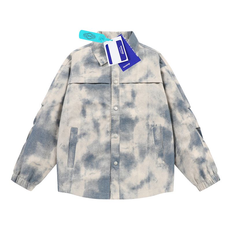 Wassup Jacket Men's Tie-Dye Spring and Autumn 2025 New American Retro Dirty Jacket Casual Lapel Top