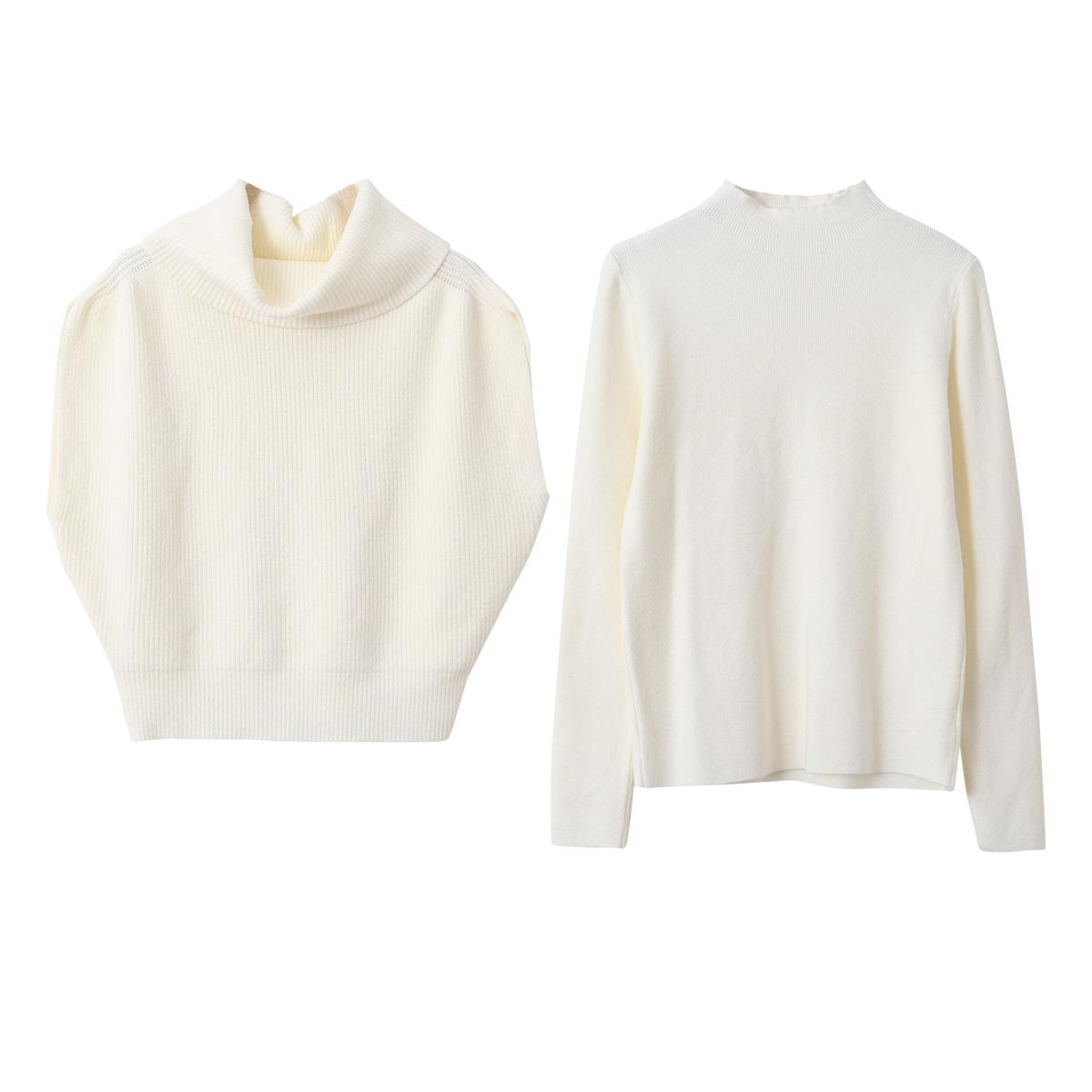 Korean Style Slimming High Neck Knit Sweater & Vest Set for Women - Winter Two-Piece 11065 One Size