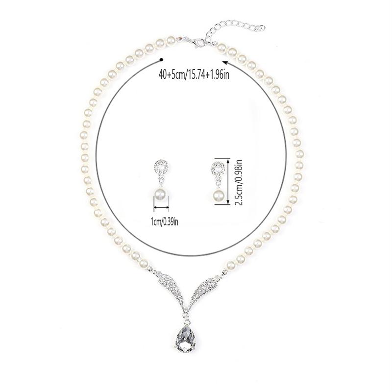 3pcs Women Zircon Droplet Necklace Earrings Set Elegant Bridal Zircon Weddings Parties Festive Gifts Trendy Luxury Accessories