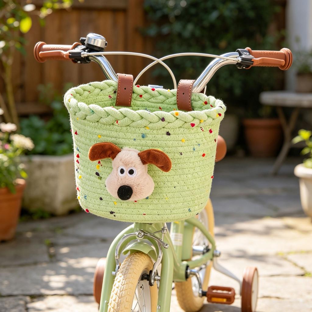 Cestino Anteriore per Bicicletta da Bambino in Corda Intrecciata Design Animale dei Cartoni Animati Cestino Portaoggetti per Manubrio per Bambini Bicicletta da Montagna e Monopattino