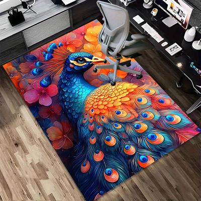 1pc Peacock Flowers Themed Rug for Home Decor, Non-slip Office Carpet, Chair Mat, Outdoor Mat, Christmas and Halloween Gifts-0731009