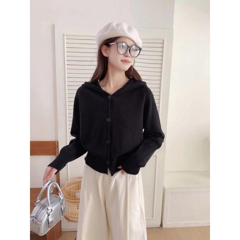 Hooded Knitted Small Cardigan Autumn and Winter New Solid Color Simple Fashion Casual Versatile Sweater Jacket Top Women