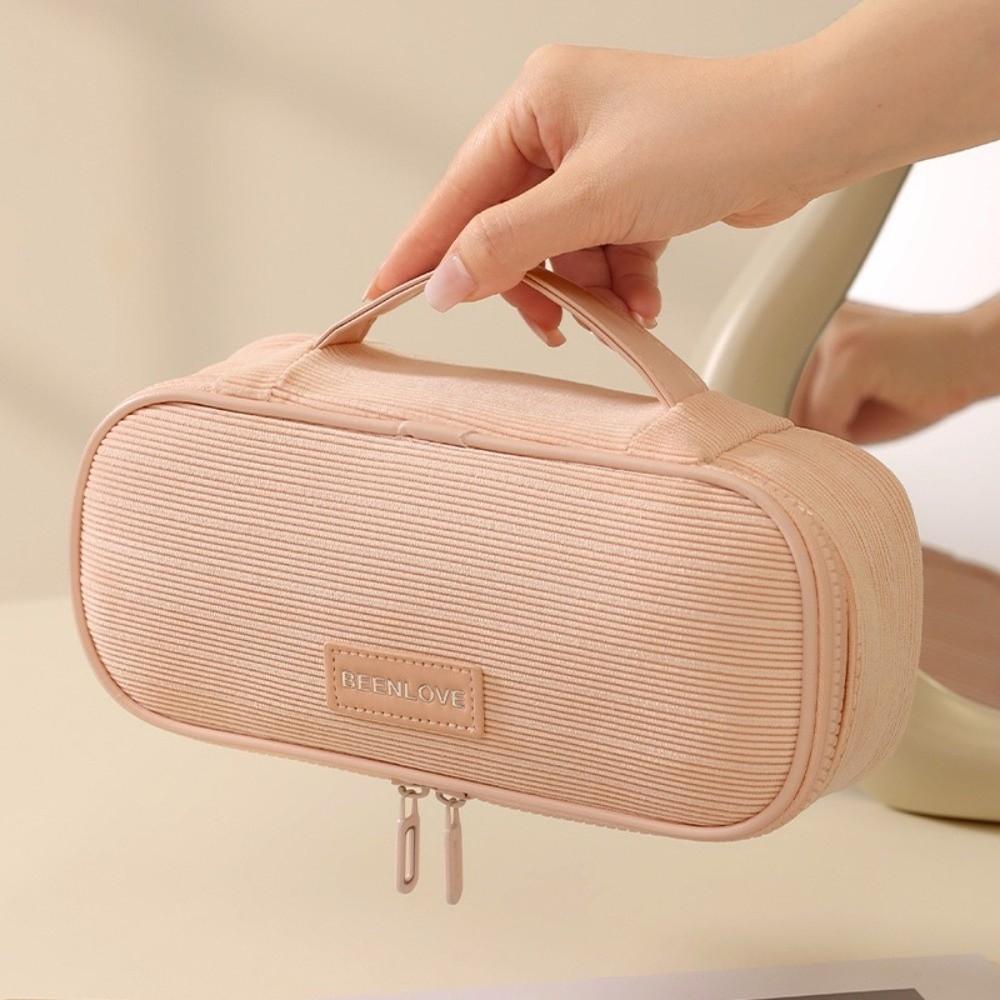 Luxury Large Capacity Storage Bag Portable Multi-functional Cosmetic Bag Solid Color Corduroy Makeup Handbag Travel