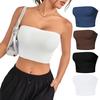 Women Ribbed Vest High Elasticity Anti-slip Bandeau Strapless Sleeveless Backless Tank Top Sweat Absorption Quick-drying Cropped Top