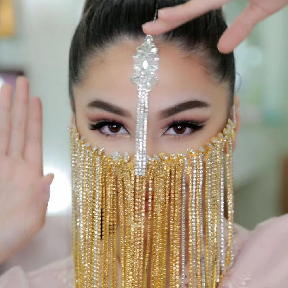 Neue Mode Kristall Gesichts Kette Quaste Maske für Frauen Kopfschmuck Schleier Maskenball Tanzparty Kostüm Sexy Gesichts Schmuck Zubehör
