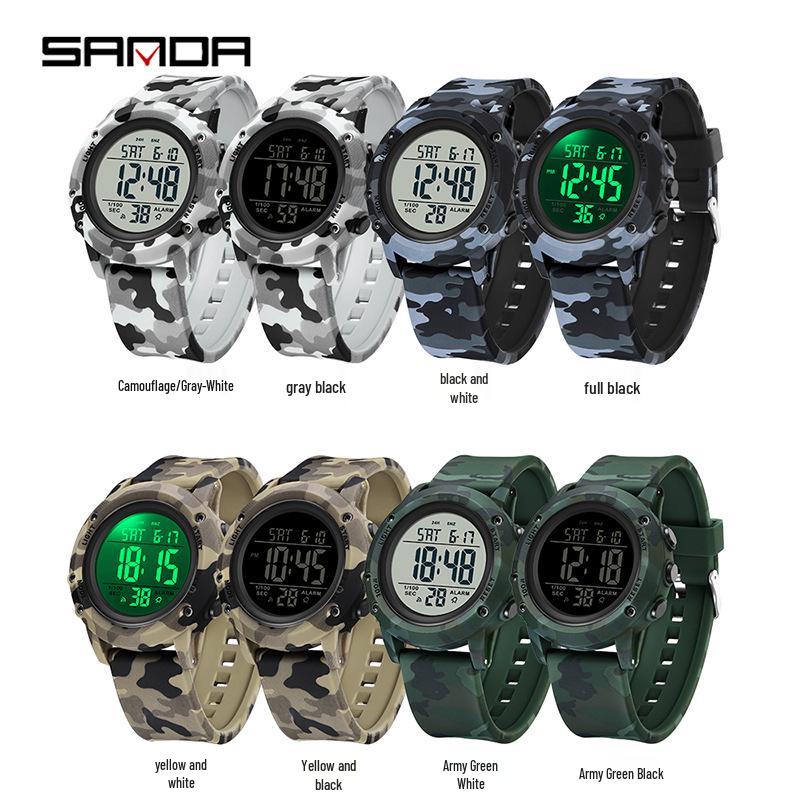 Sanda Youth Camouflage Luminous Multifunctional Waterproof Sports Watch