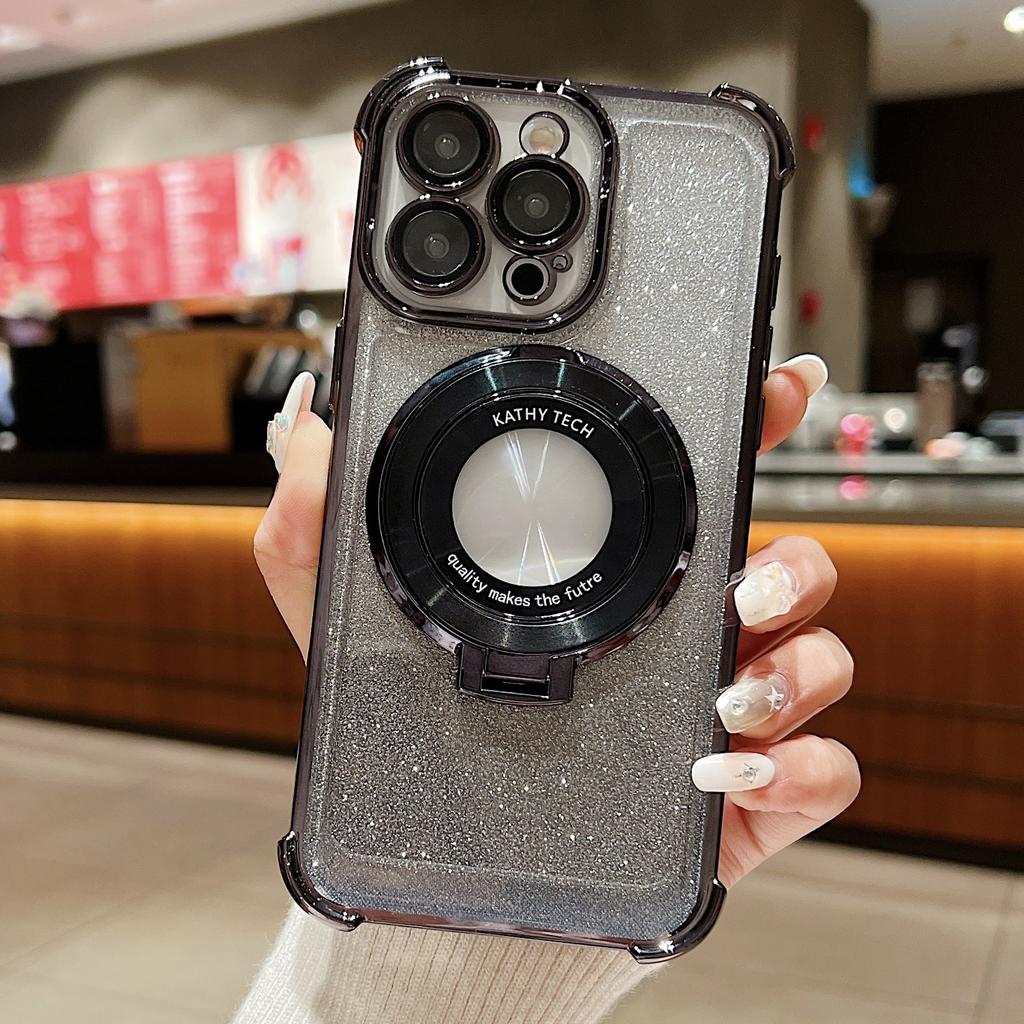 Samsung S24 Ultra Mobile Phone Case Electroplated Four Corner Anti Fall Magnifying Glass Magnetic Suction Bracket S23 Gradient Flash Powder