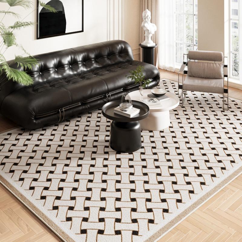 Living Room Carpet Large Size Bedside Floor Mat Checkerboard Plaid Carpets Home Decoration Rug Light Brown Rugs French Style