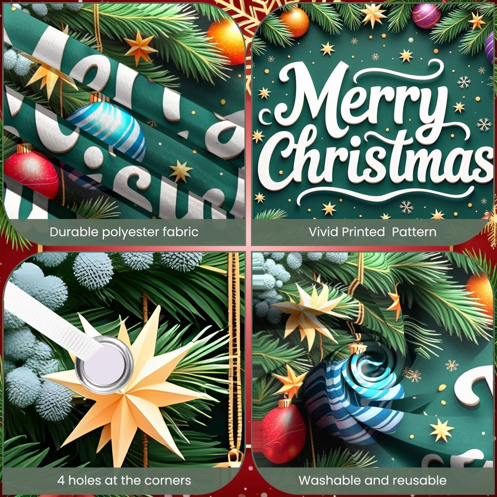 Christmas Tree Banner Red Ball Christmas Ornament Banner Holiday Decoration Banner Blue Striped Ball For Christmas Eve Indoor