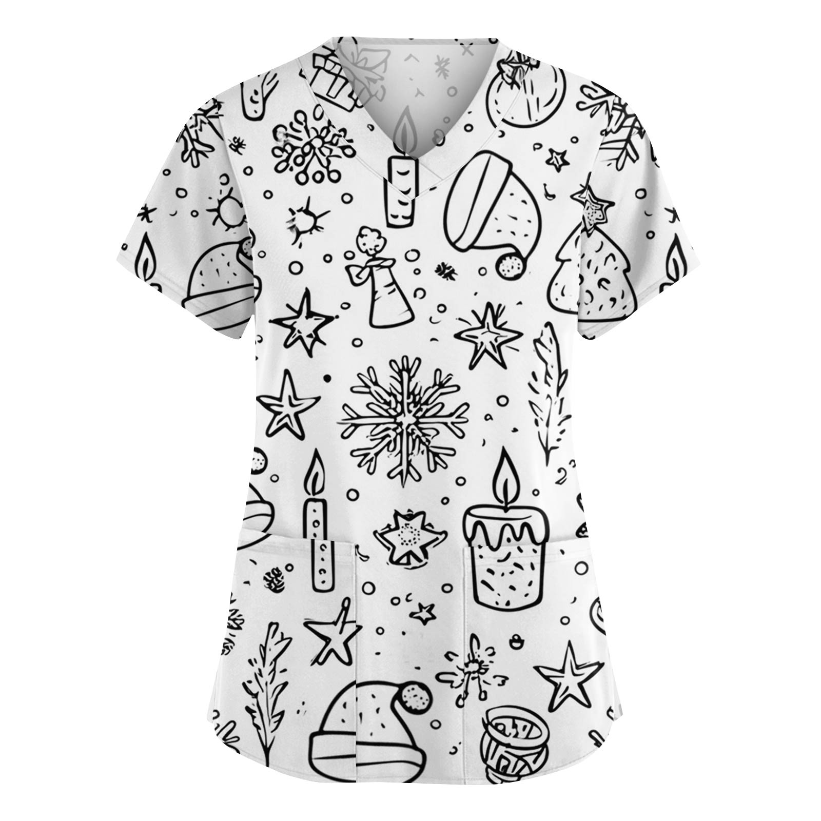 

Women s Fashion V-Neck Short Sleeve Overalls With Pockets Print Tops Clothes XL белый