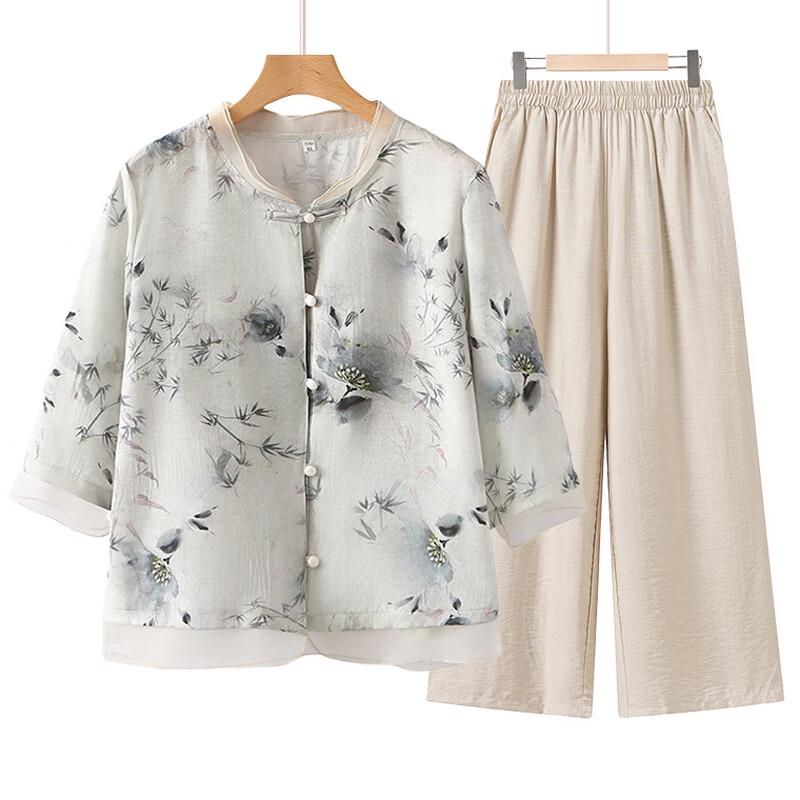 Elderly Women's Summer Short-Sleeve Top & Pants Set