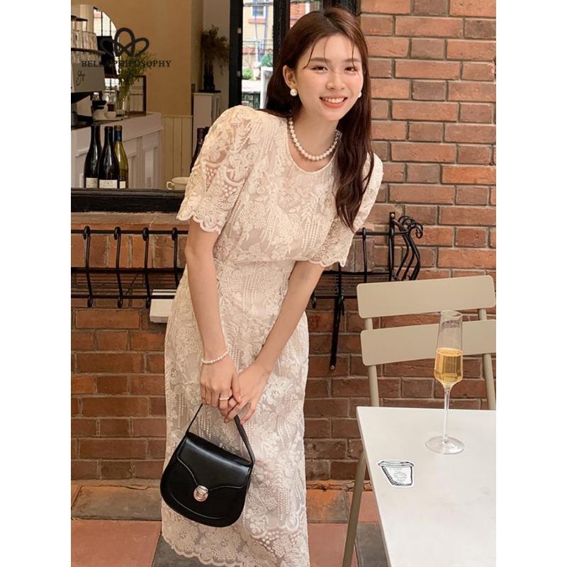 Summer New French Style Elegant Round Neck Embroidered Dress Short Sleeve Dress Women Elegant Party Dress