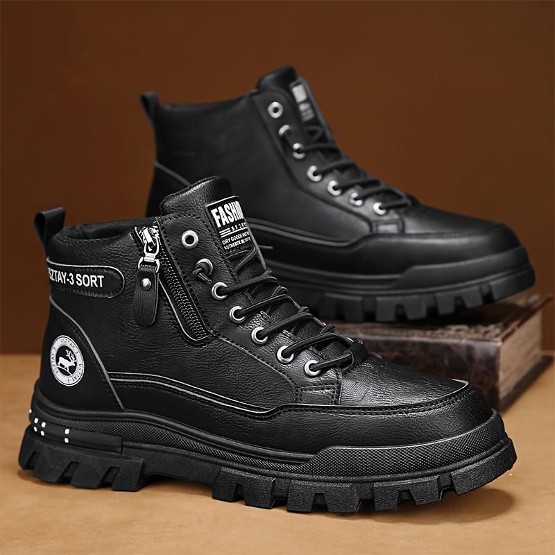 Men's Vintage Casual Sports Boots, Solid Color Mid-Top Lace-Up with Plain Toe, Faux Upper,Fabric Inner, PVC Sole, EVA Insole for All-Season Daily Wear