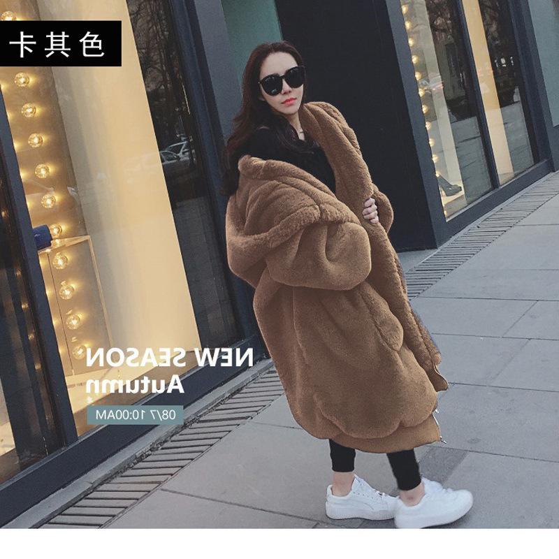 Autumn and winter imitation Rex rabbit hair thickened medium and long hooded fur coat fur coat women's fashion