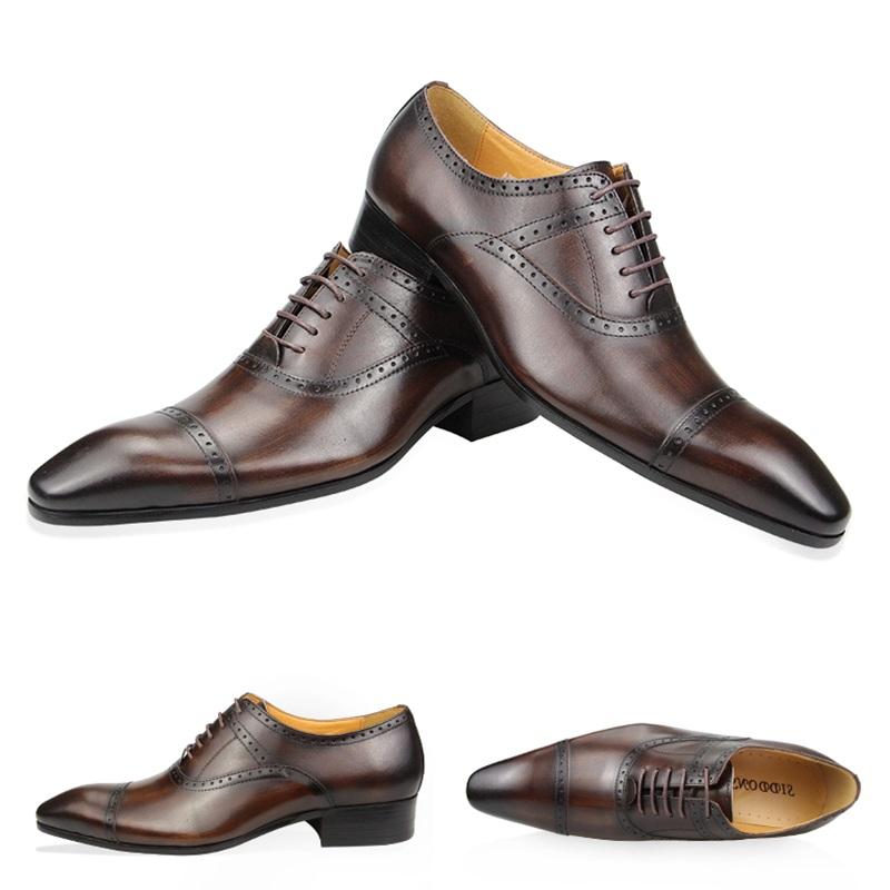 Fashion Elegant Formal Men Shoes Top Layer Cow Leather Oxfords Business Office Lace Up Luxury Design Handmade Dress Fashion Males' Shoe