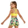 Set Sportivo per Ragazze 2 Pezzi Scollo a U Spalline Sottili Top Corto Incrociato sulla Schiena con Ampia Vita Elastica Pantaloncini con Stampa Gigli Rosa per Palestra Yoga Corsa