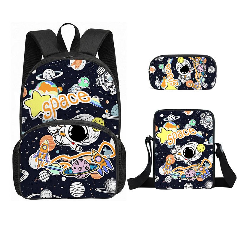 Classic Popular astronaut space 3D Printed 3pcs/Set pupil School Bags Laptop Daypack Backpack Inclined shoulder bag Pencil Case