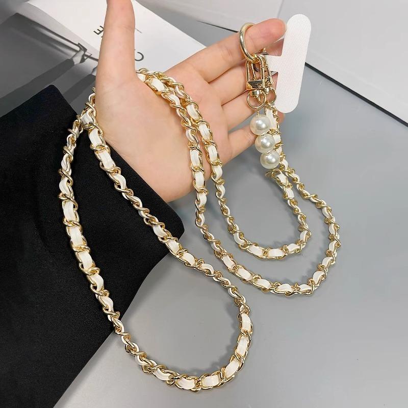 For Mobile Phone Straps Pearl Leather Chain Long Crossbody Neck Band Shoulder Cord Anti Loss Rope Hang Metal Leather Pendant