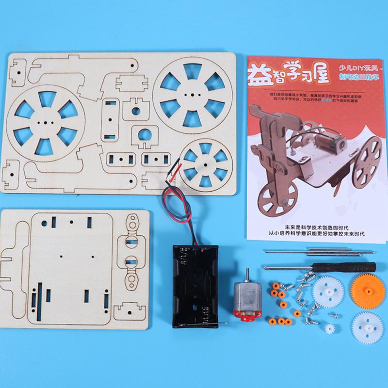 3D Elektrisches Dreirad Montagemodell Holz Handgefertigtes Puzzle Mechanisches Spielzeug zur Verbesserung der Vorstellungskraft