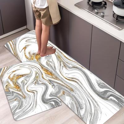 Luxury Golden Lines Marble Kitchen Mat Soft Thickened Kitchen Floor Mat Waterproof Non-slip Oil-proof Floor Mat Runner Rug