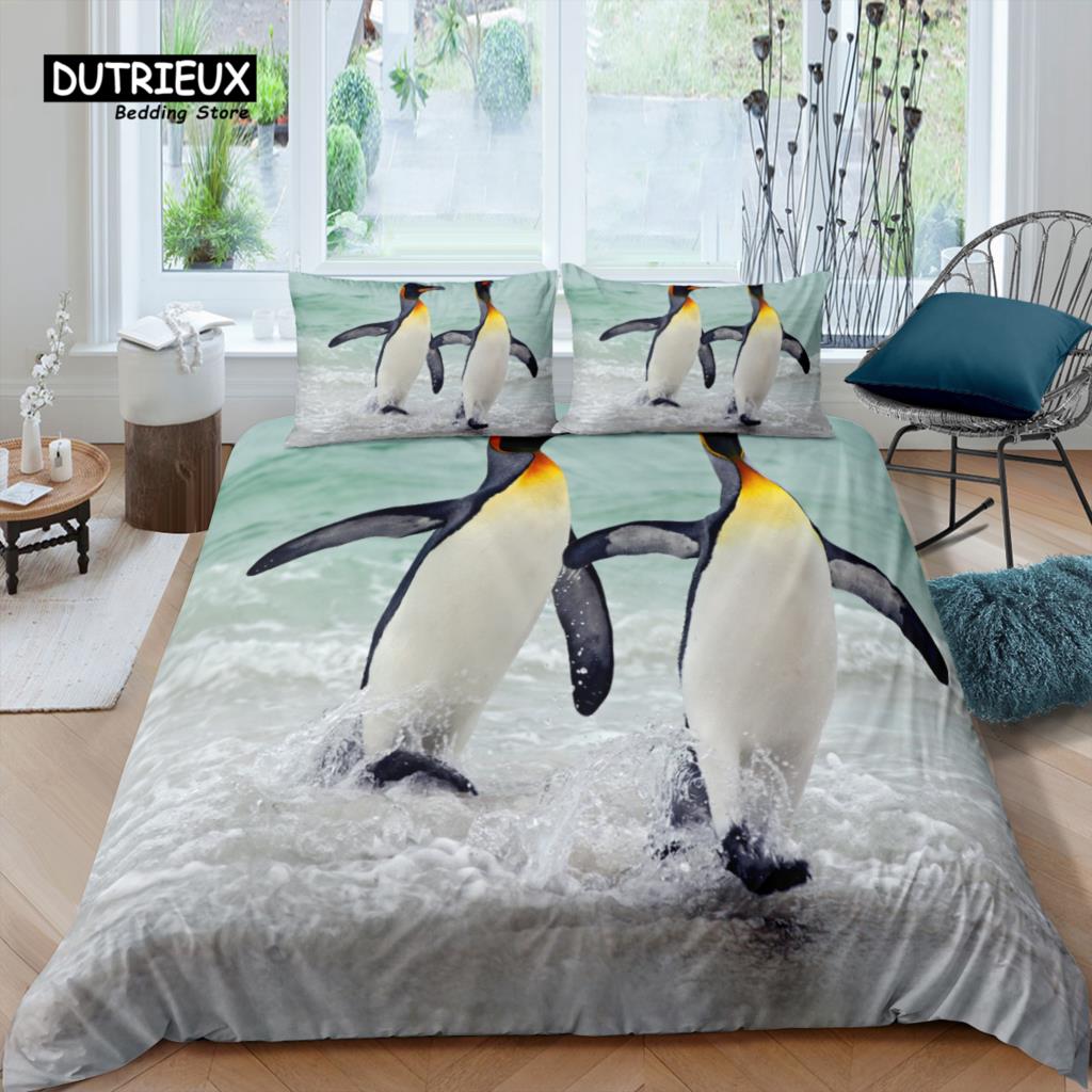 Home Living Luxus 3D Pinguin Druck Bettwäsche Set Südpol Bettbezug Kissenbezug Queen und King EU/US/AU Größe Polyester Bettwäsche