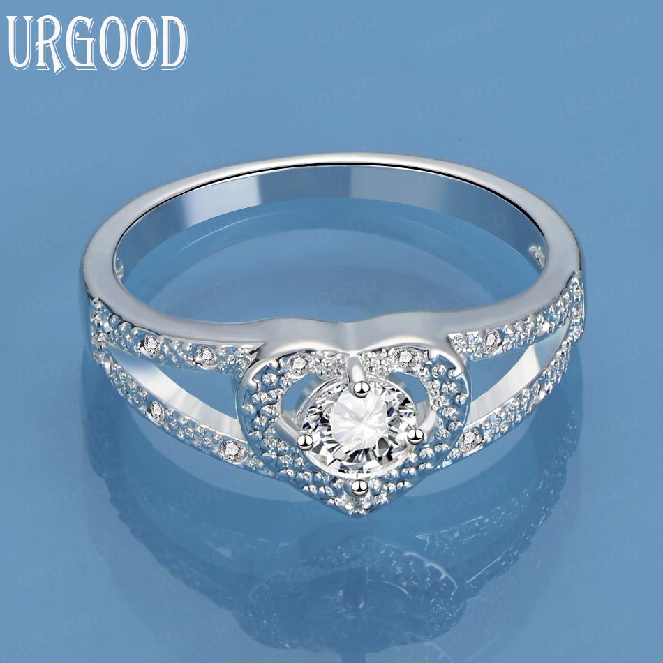 925 Sterlingsilber Herz AAA Zirkon Ring Frau Hochzeit Modeschmuck