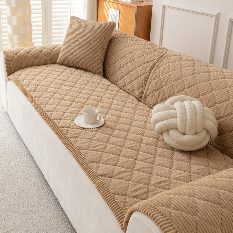 Thick Sofa Cover Cloth Fixed Anti Slip Straight Row One-Piece Sofa Cushion Cover Warm And Soft Autumn And Winter New Style
