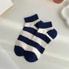 Blue Short Socks, Women's Spring and Summer Thin Letter Striped Short Socks, Casual and Versatile Sports Socks, Boat Socks, Letter Boat Socks