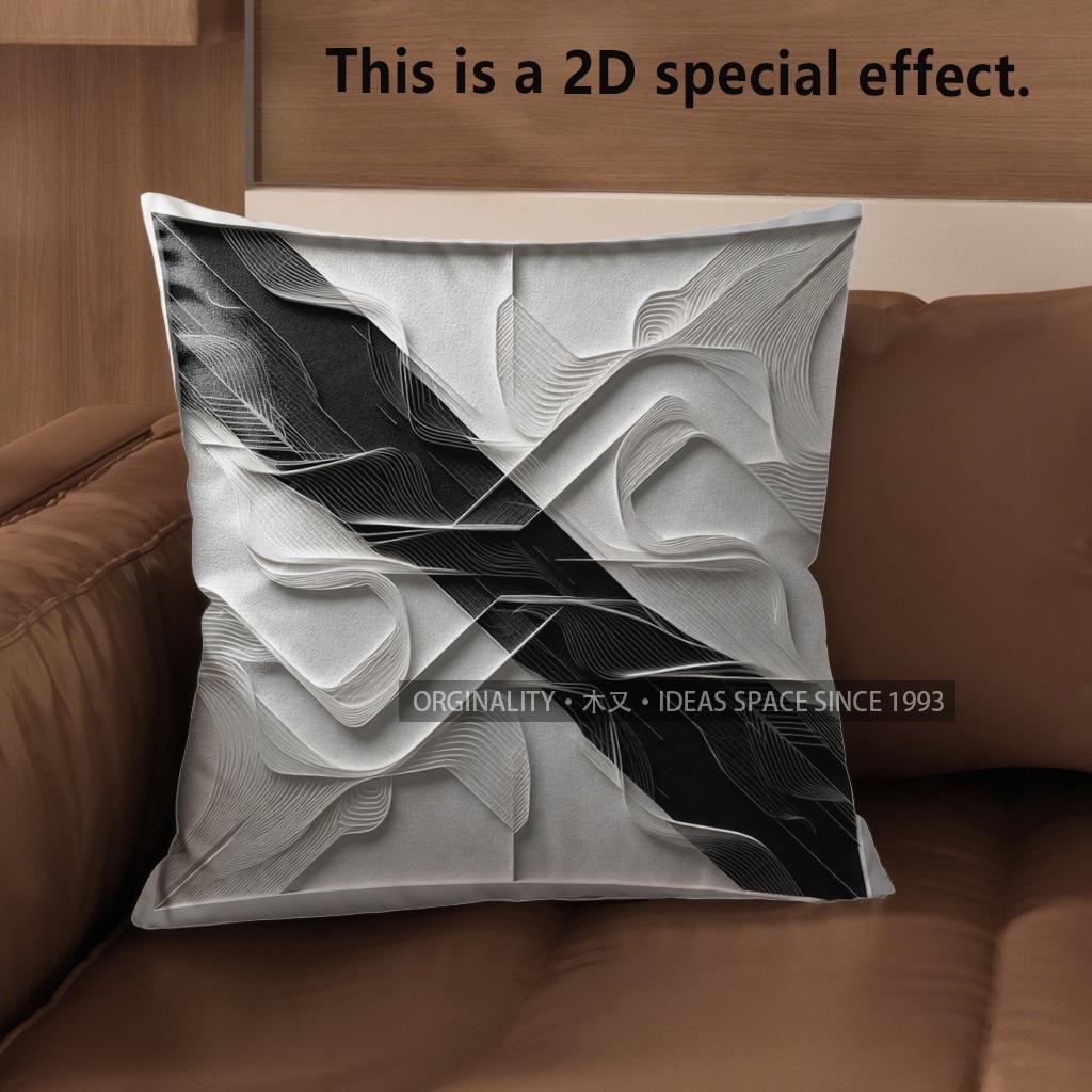 2D Abstract Black & White Patterned Throw Pillows Pattern Cushion Cover Suitable For Sofa Bedroom Car Pillow Cover