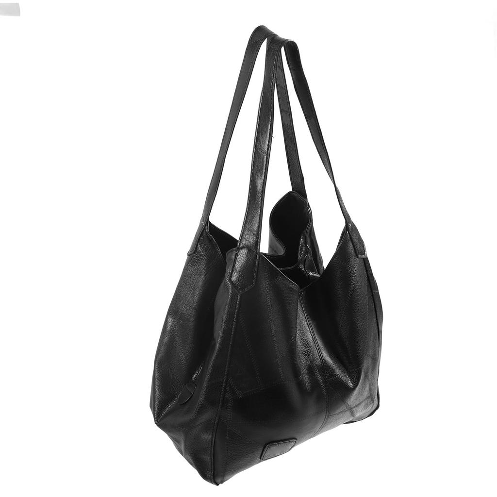 Women Soft Shoulder Handbag Large Capacity Zipper Fashionable PU Leather Shoulder Bag Black Free Size