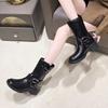 2025 braune Lederstiefel Britischer Stil dicker Absatz Retro Martin Stiefel Damen Sommer Frühling und Herbst Ritterstiefel Cowboy Western neu