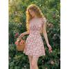 Ladies Summer New French Romantic Elegant Floral Print Waist A Pendulum Mini Dress Suitable for Dating