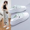 2025 spring and summer new little white shoes women's shoes platform outer wear without heel mesh casual shoes bag head half slippers women