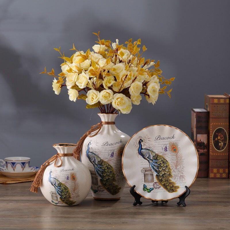 American-European Ceramic Vase Set: Elegant Three-Piece Home Decor for Living Room, Flower Arrangements, and Entryways