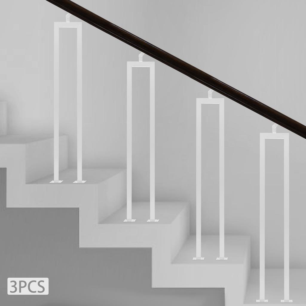 U-Shape Stair Balusters, 3-Pack White Staircase Spindles, 91.5cm Vertical Railing Posts, 21.5x6x91.5cm Interior Baluster Set