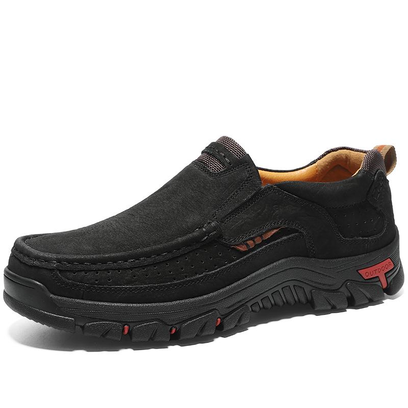 

Кожаная мужская обувь ручной работы, повседневные уличные лоферы без шнуровки, мужская кожаная обувь, мокасины на плоской подошве, прогулочная обувь, нескользящая дропшиппинг 38 чёрный