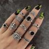 Anillo Geométrico Hueco Articulado Metálico Gótico 17KM para Mujer Anillo de Dedo con Forma de Sol y Hoja Plateado Vintage Accesorios de Joyería de Tendencia