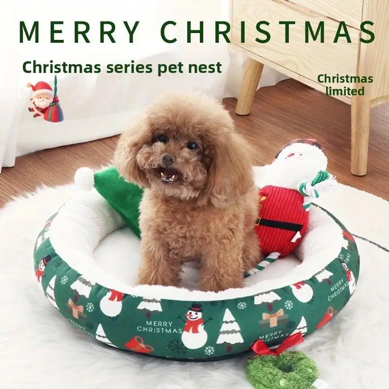 Soft Polyester Circular Christmas Pet Bed Warm Winter Bed for Small/Medium DogsPlush Cushioning,Perfect Christmas Gift for Pets