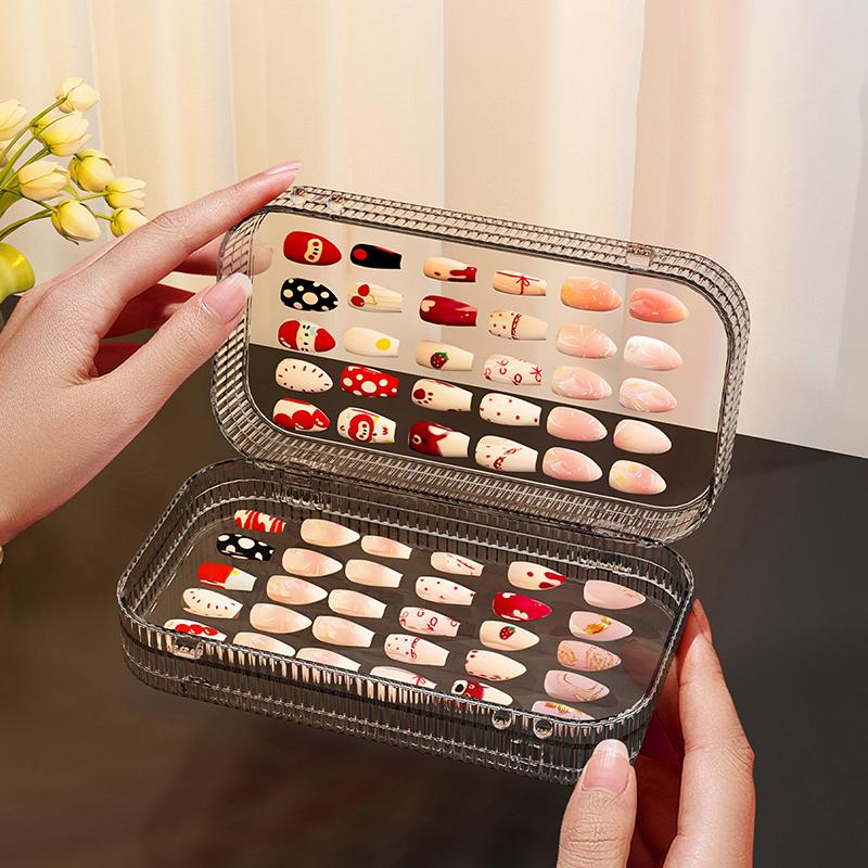 Three-Fold Press-On Transparent Nail Display Rack Plastic Nail Storage Box Organizer For False Nails Display