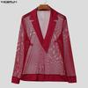 INCERUN Men V Neck Long Sleeve Mesh Sheer Hollow Out Fitted Party T-shirts
