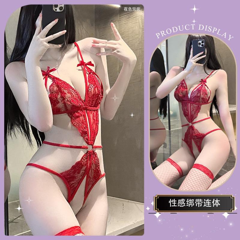 Sexy underwear Sexy lace pajamas Open file one-piece hot free hollow perspective temptation uniform suit