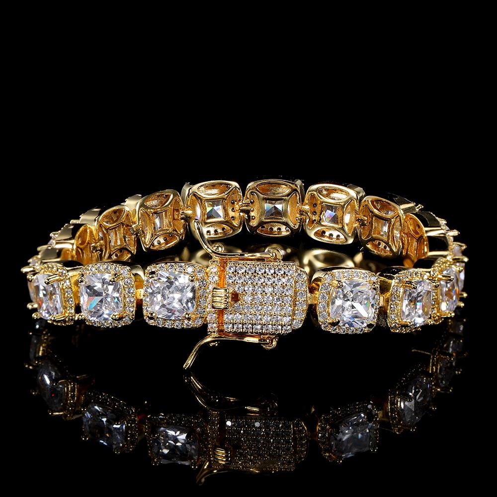 

HHIOK in Stock 10mm Tennis Bracelet Iced Brass Buckle Rock Sugar Chain 5A CZ Shiny Fashionable Men s and Women s Hip Hop Jewelry width 10mm&7 inch(17.78cm)