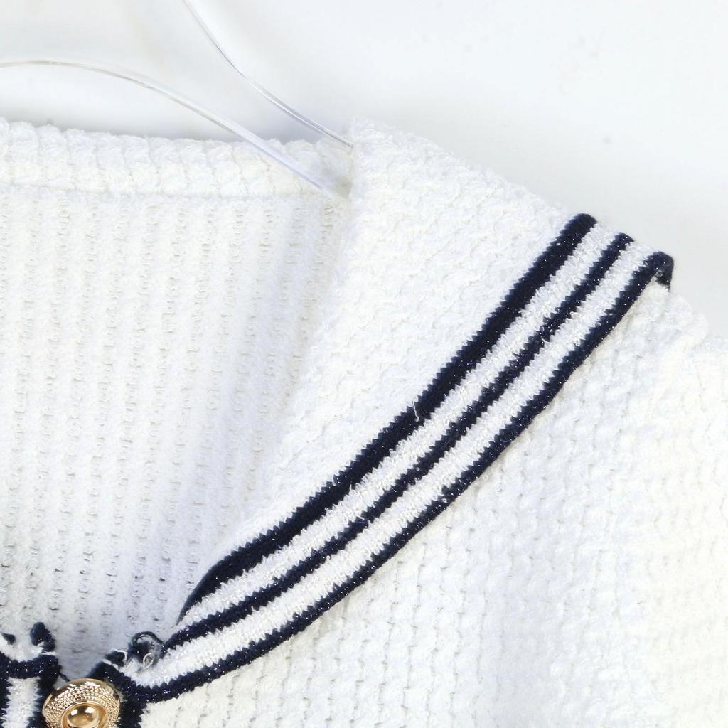 Spring/Summer 2025 Navy Collar Slim Fit Knit Set with A-line Skirt