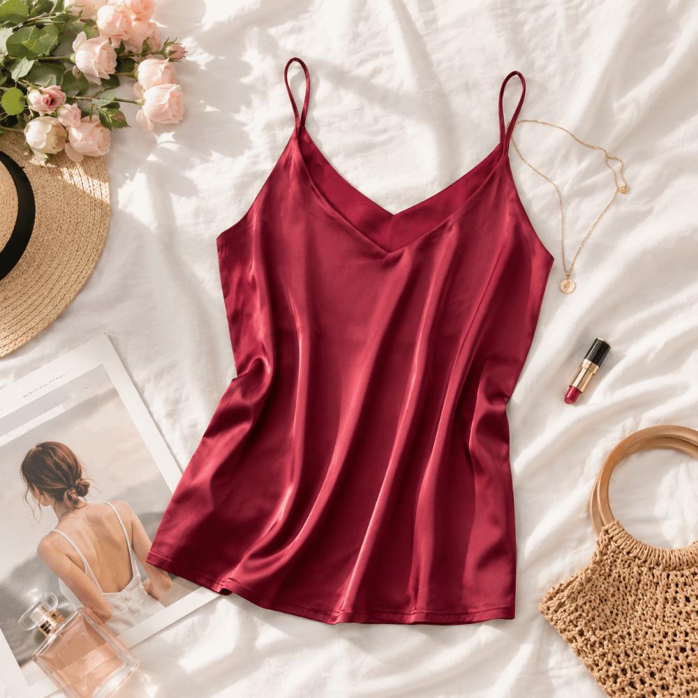 Stain Silk Women Summer Camisole Sleeveless Ladies' Base Vest Spaghetti Strap Top Layering Piece