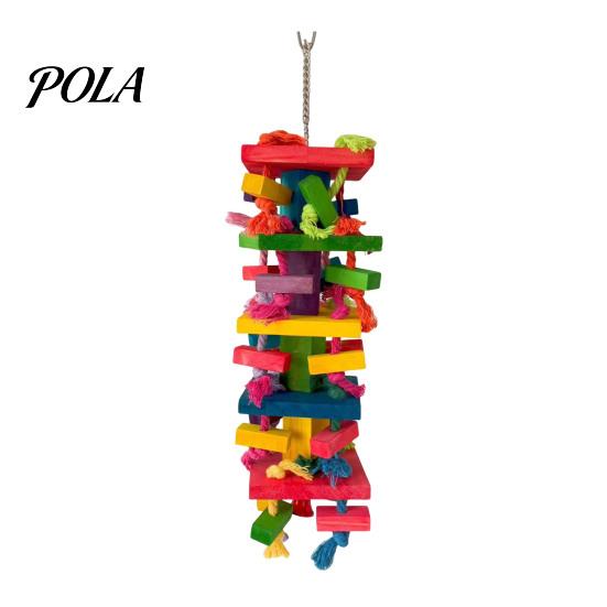 Durable Parrot Toy Chewing for Macaws African Greys, Colorful Wooden Block Puzzle with Medium Chew Cotton Tassels, Hanging Interactive Activity Cage,